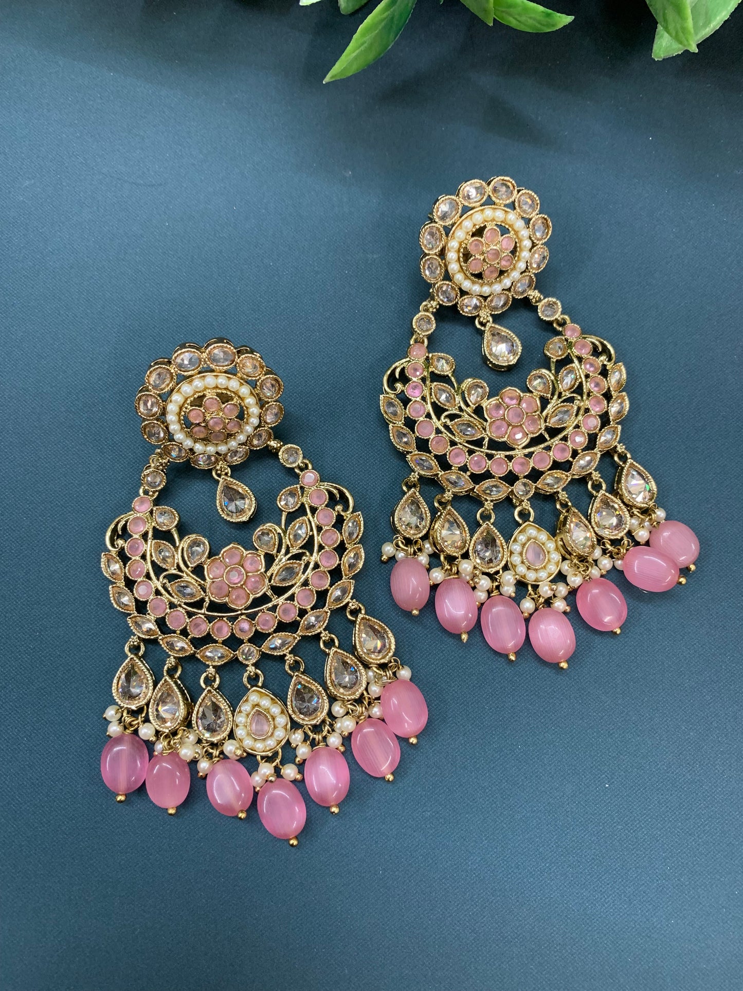 Sophia polki jhumki earring antique polk/ gold / blush pink