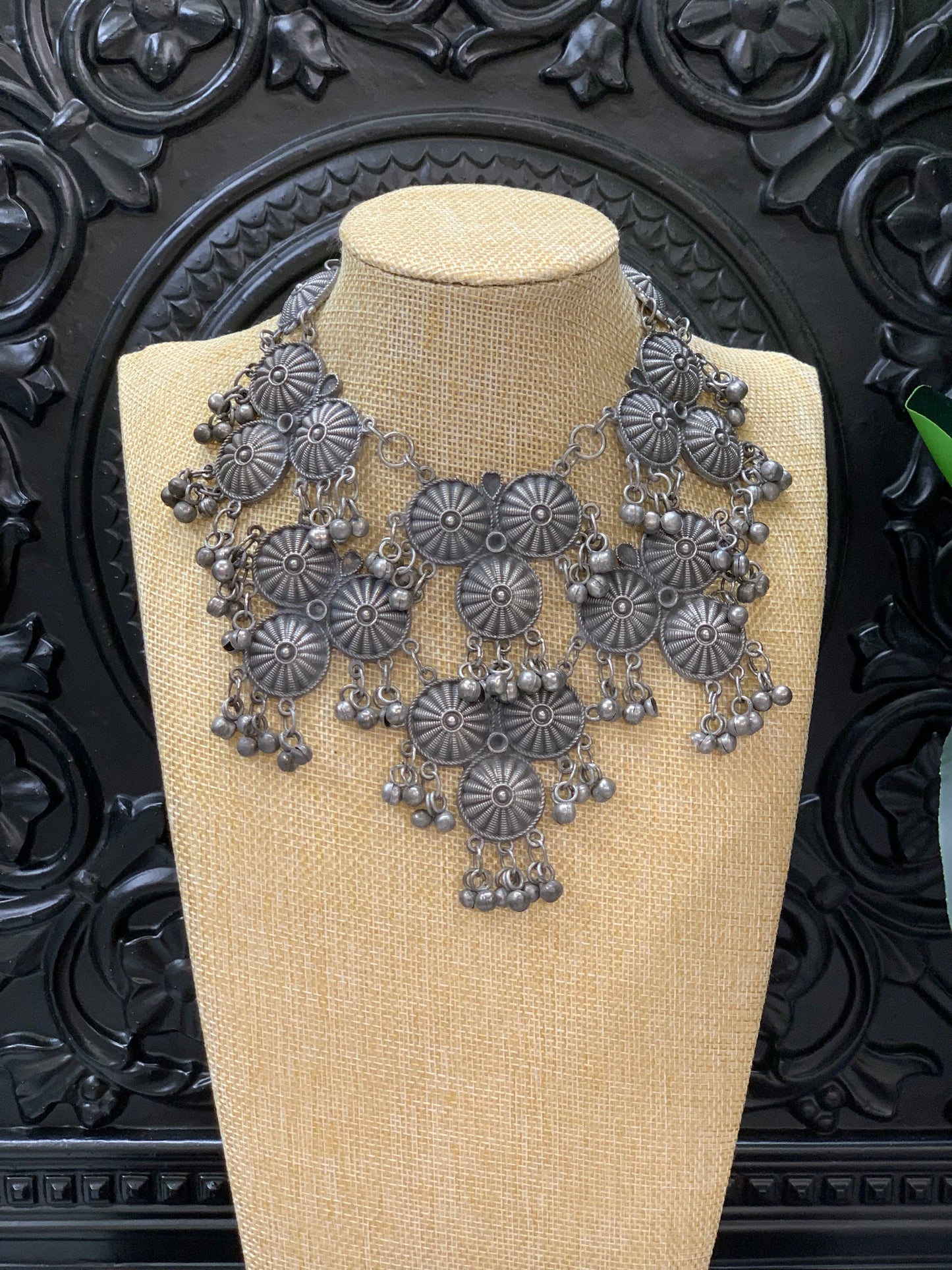 Black metal / German silver / amrapali stone necklace choker