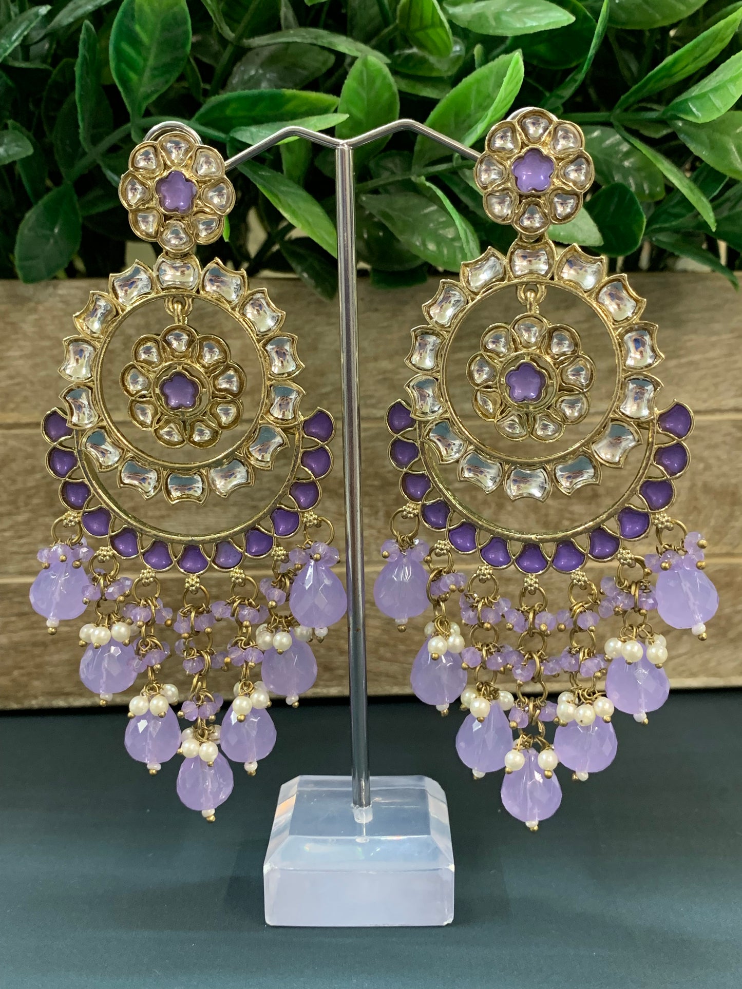 Barnavi Kundan earring lavender/ lilac crystal drops