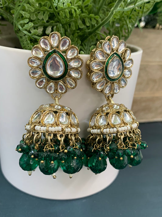 Saniya kundan jhumki/ jhumka earring emerald green