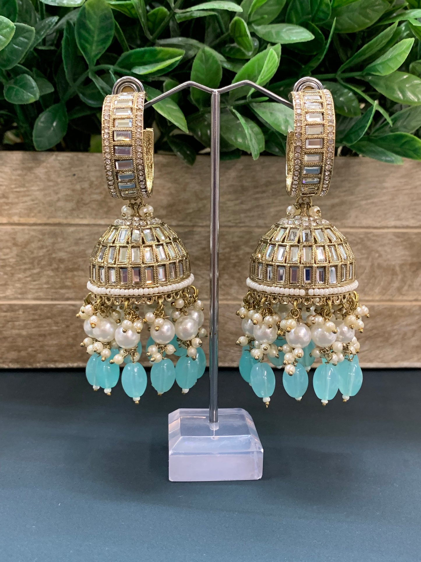 Amrita statement Mirror jhumki earring baby blue/light blue