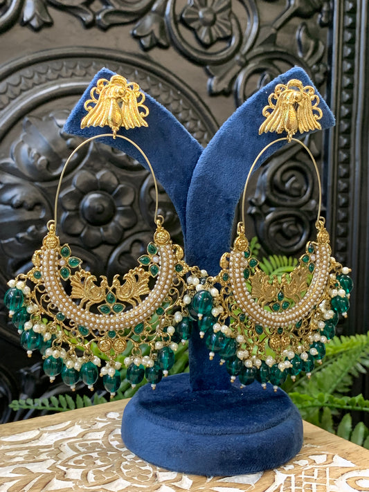 Sue fashion statement Chandbali earring emerald green