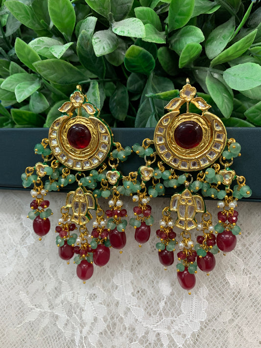 Nissar Kundan chandbali earring burgundy red