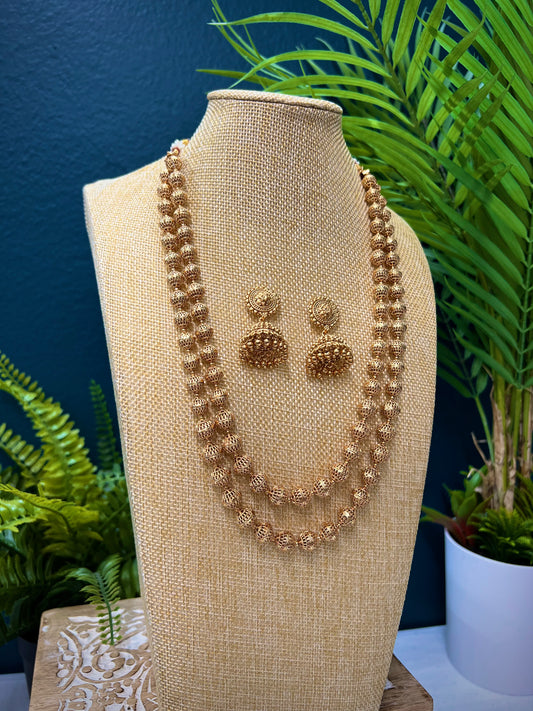 Matte gold mala necklace with jhumki