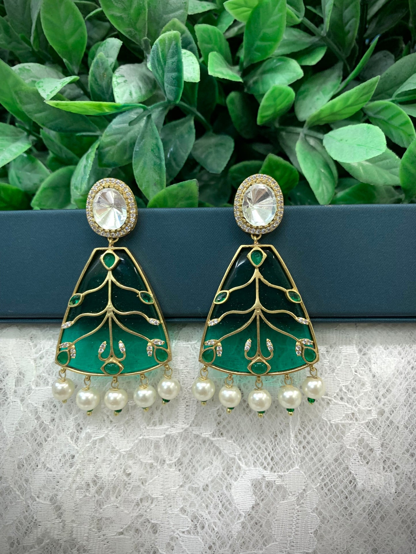 Kundan chandbali earring emerald green