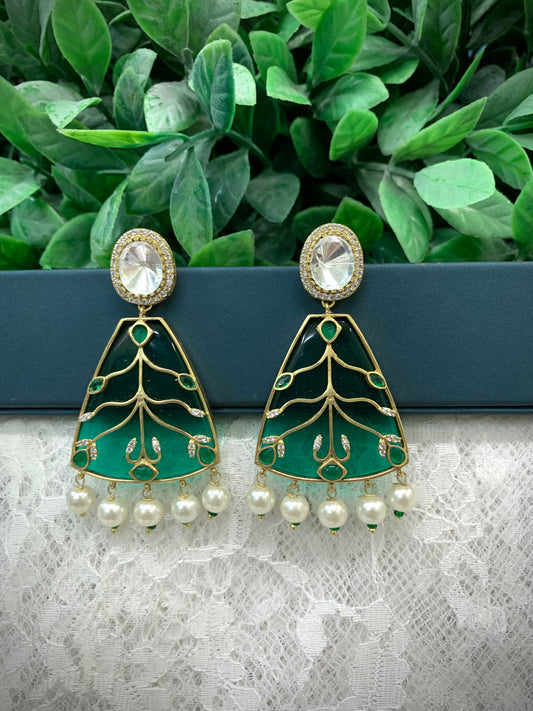 Kundan chandbali earring emerald green