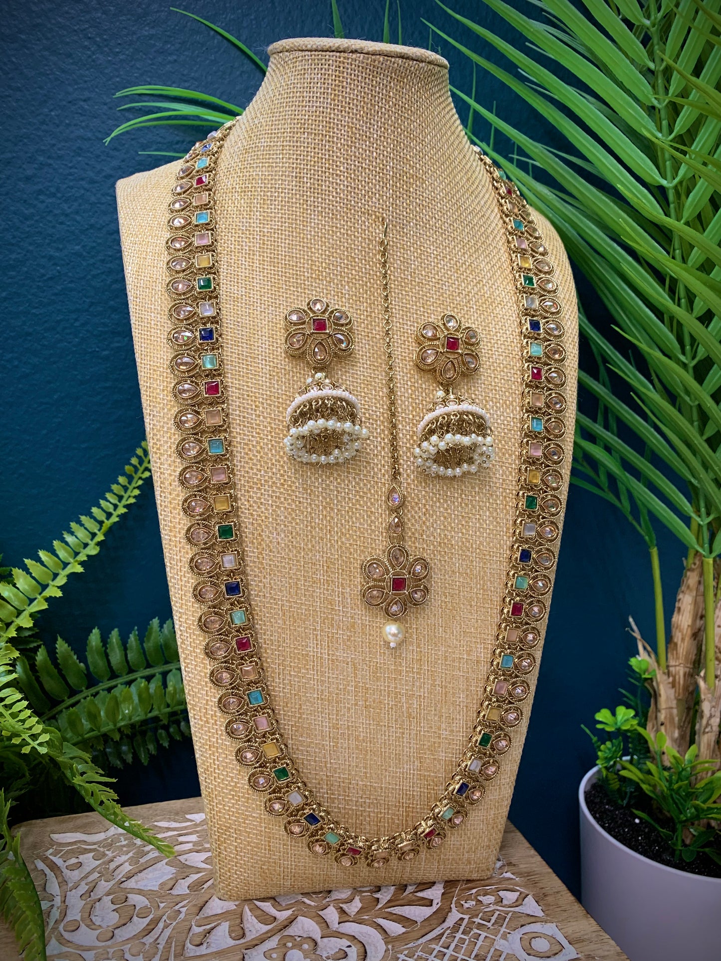 Sanchi polki long mala set in multi