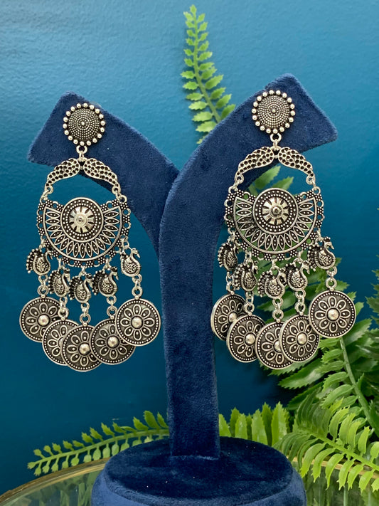 Black metal oxi German silver jhumki earring