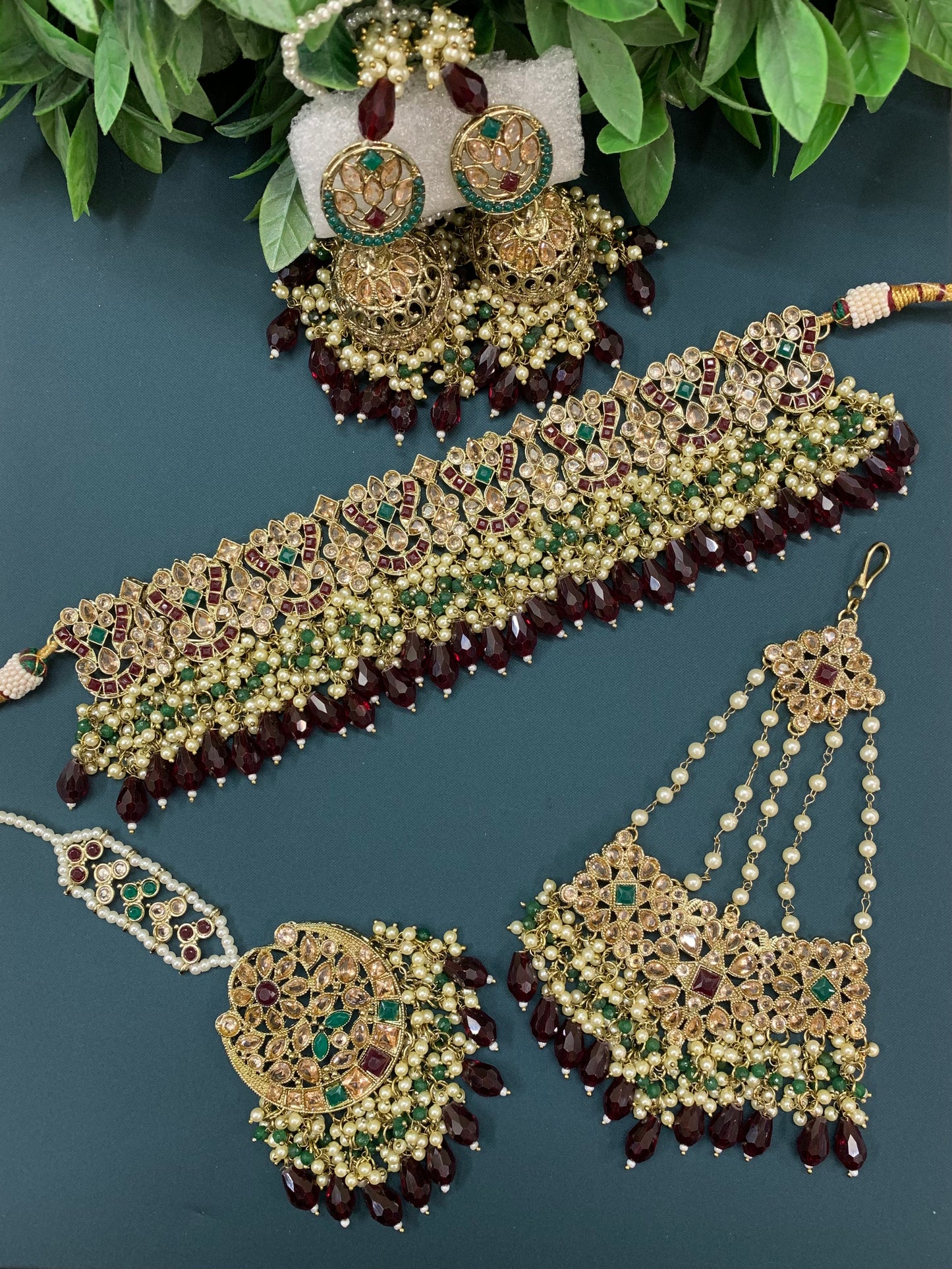 Mayflower choker necklace set with jhumar