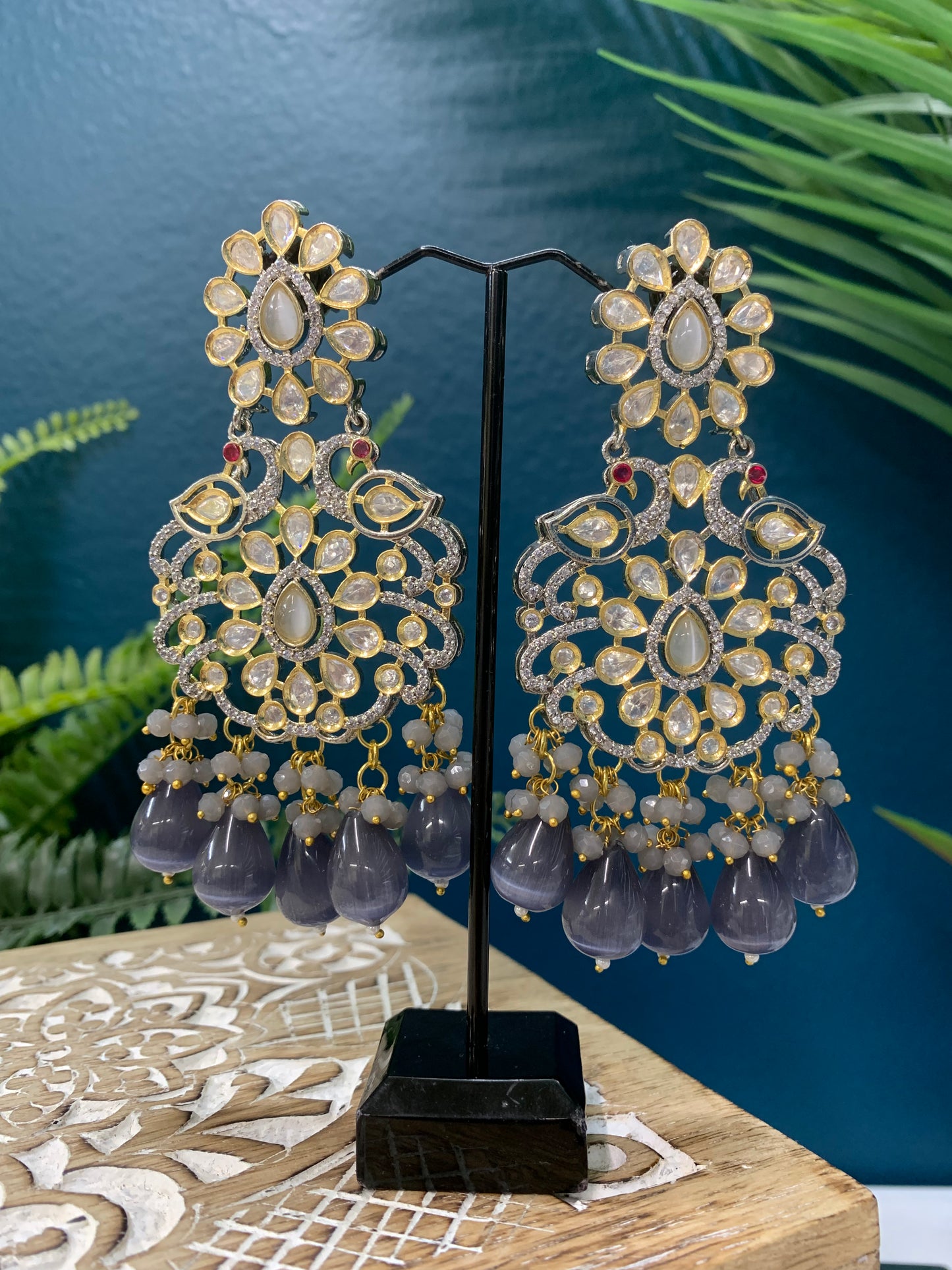 Tyanni kundan earring meera in greyish purple