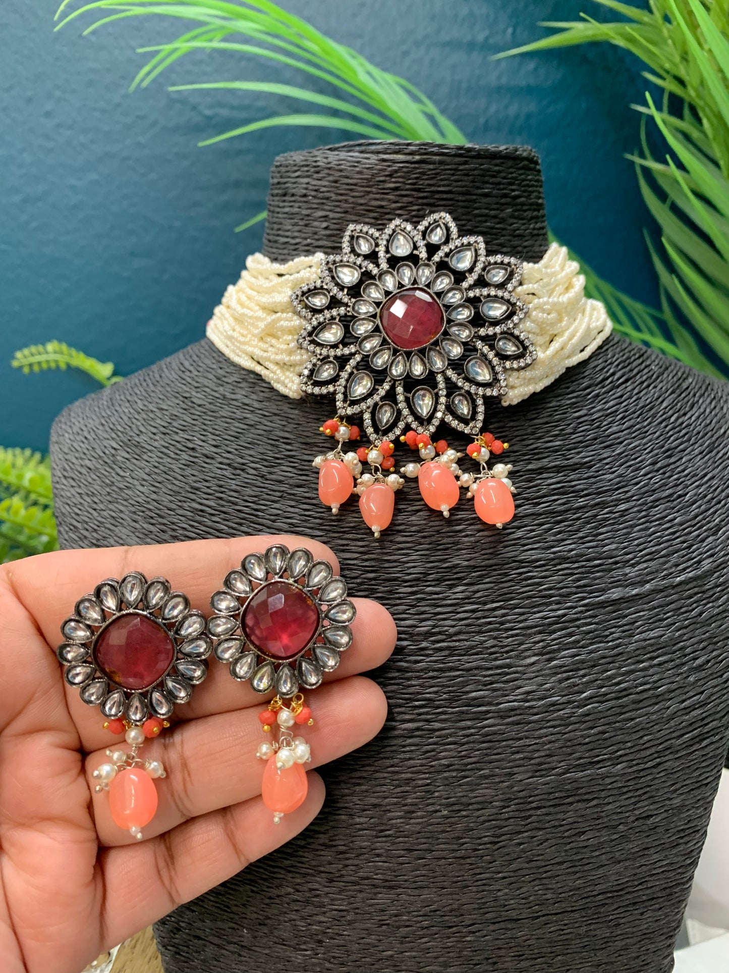 Preeto kundan choker necklace with matching studs