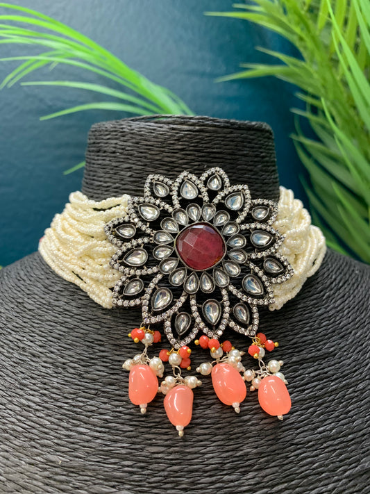 Preeto kundan choker necklace with matching studs