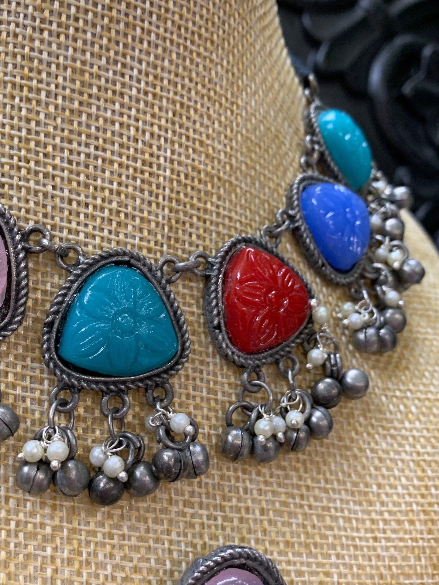 Black metal / German silver / amrapali stone necklace choker