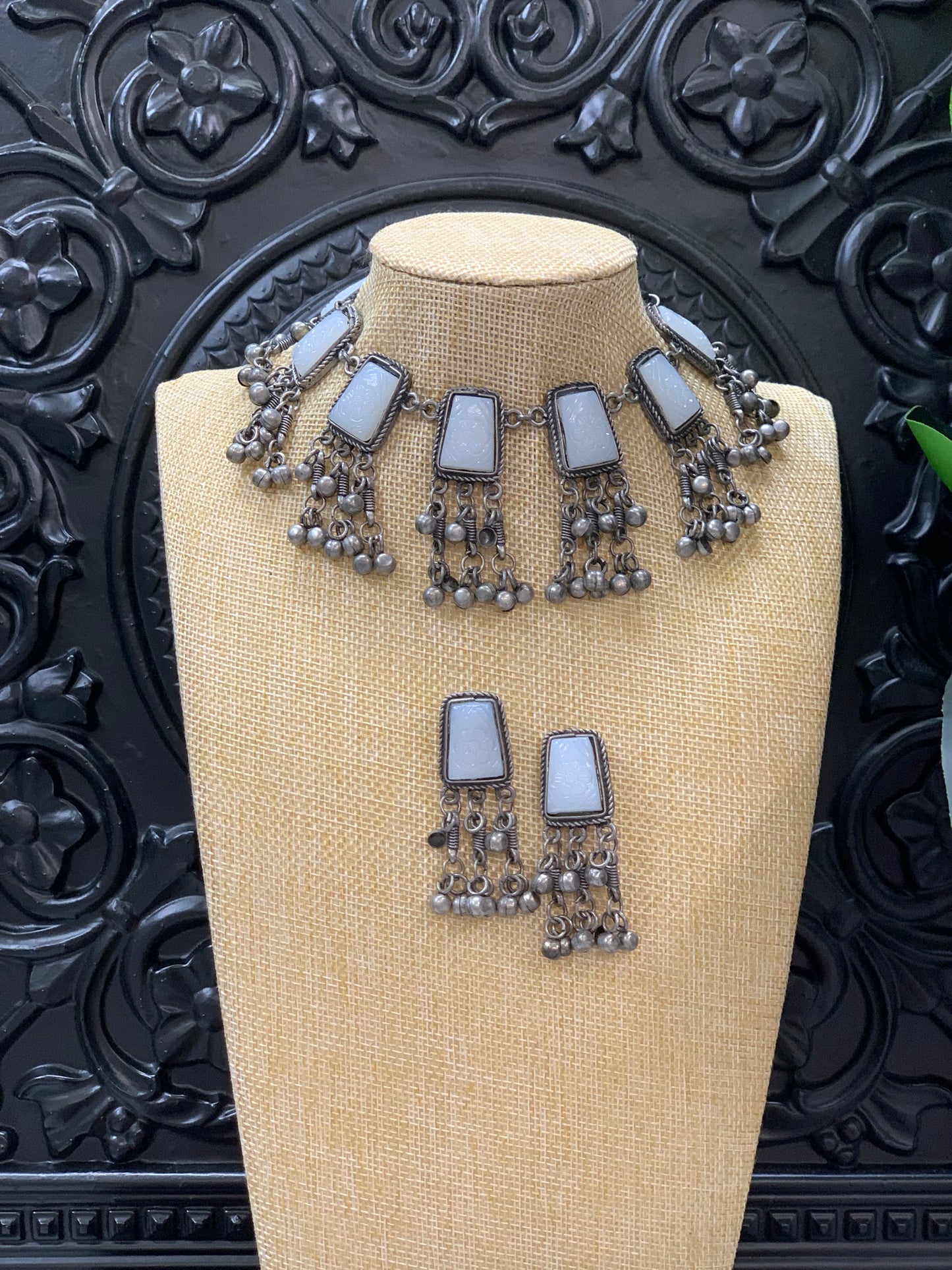 Black metal / German silver / amrapali stone necklace choker