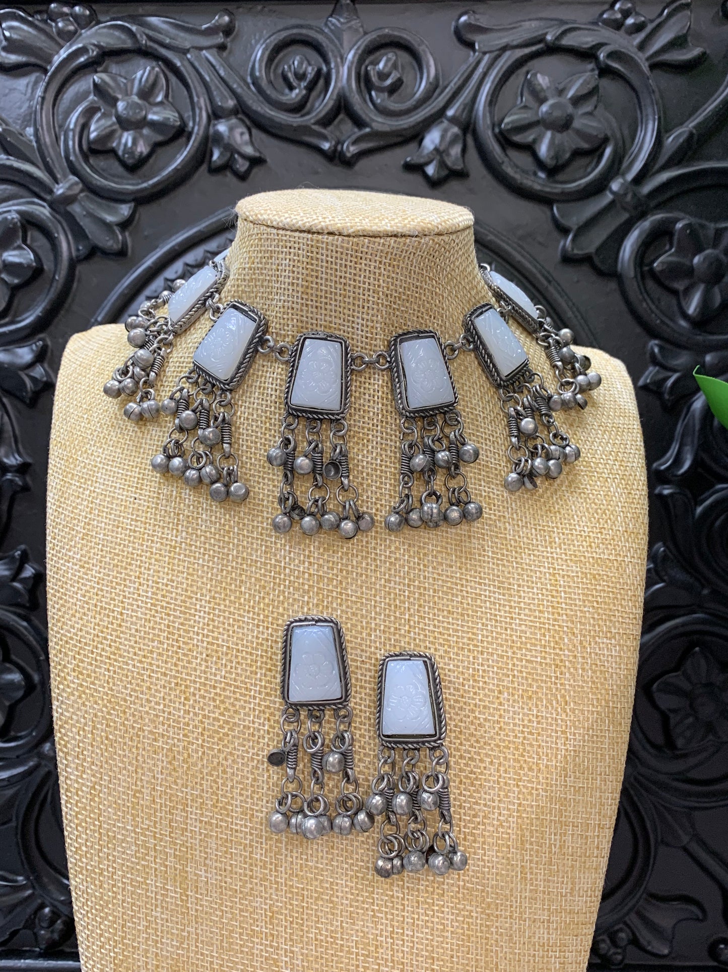 Black metal / German silver / amrapali stone necklace choker