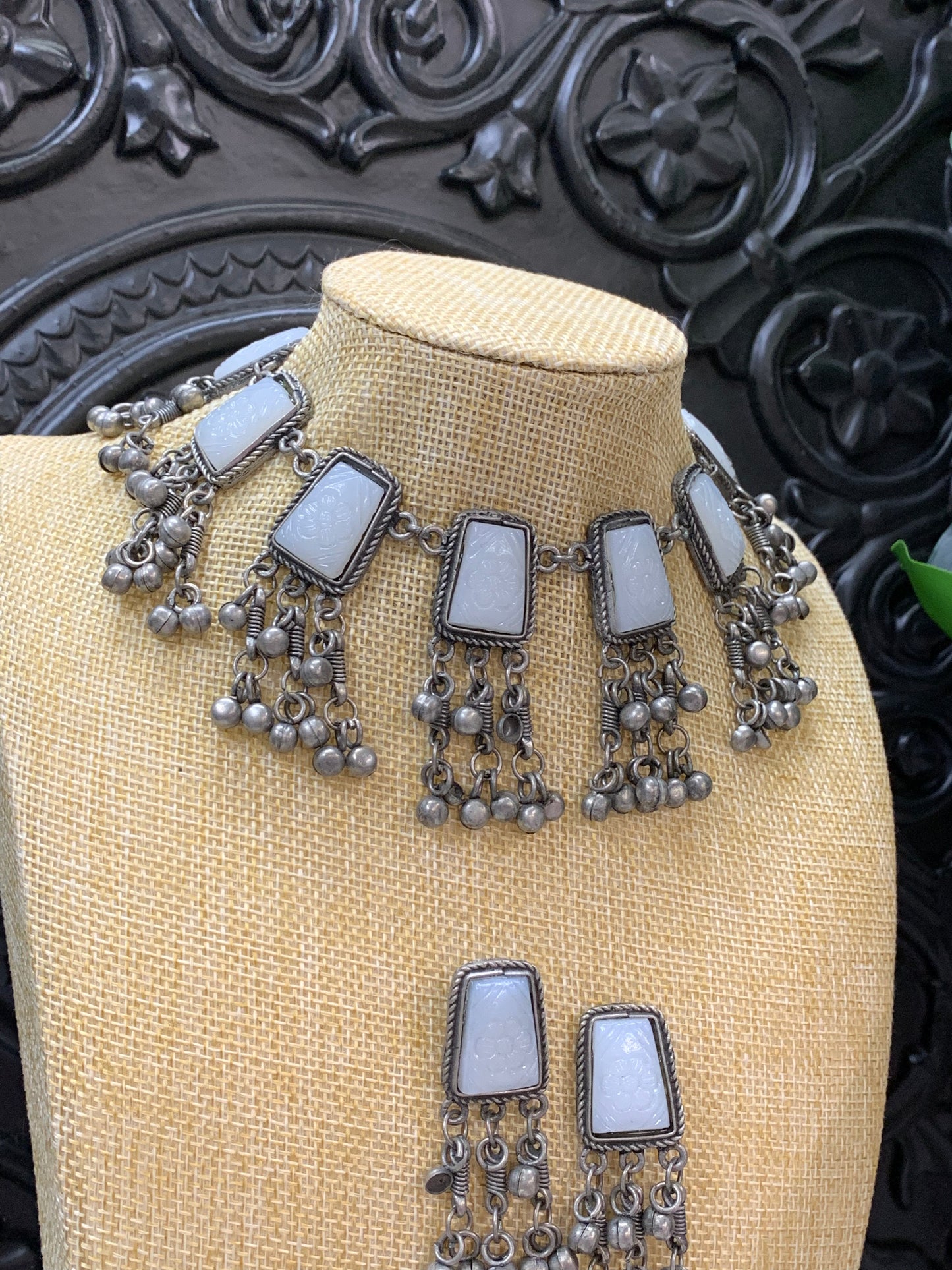 Black metal / German silver / amrapali stone necklace choker