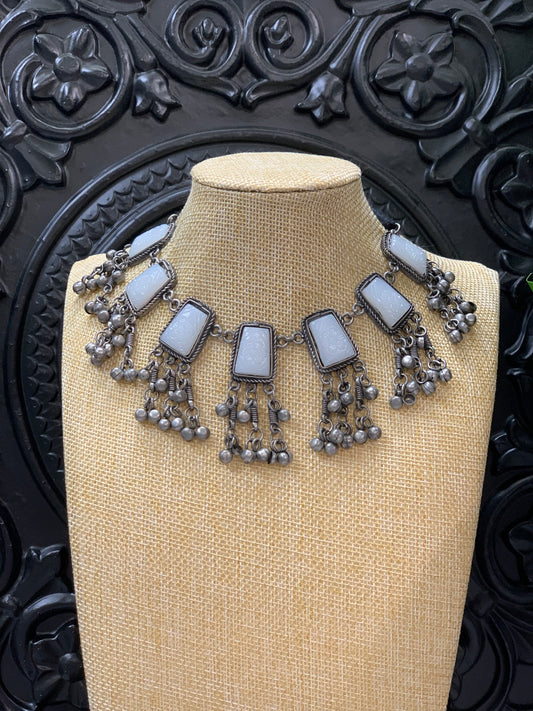 Black metal / German silver / amrapali stone necklace choker