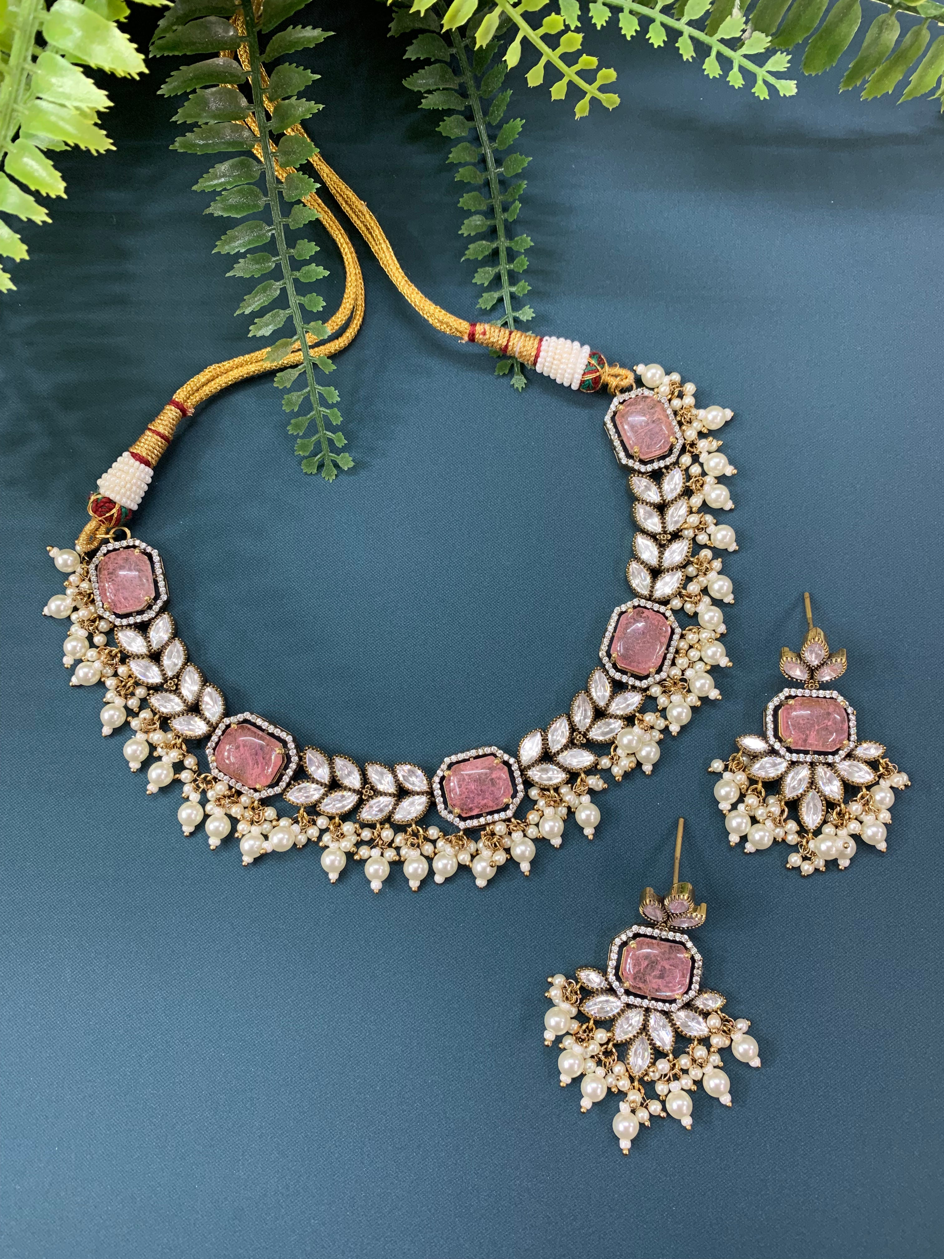 Sabyasachi Inspired Victorian Ruby Pink Diamond Pearl Choker -  Finland