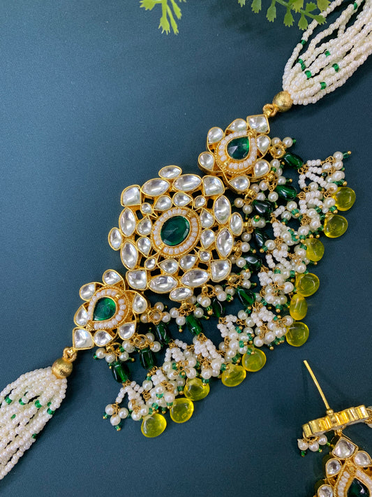 Maisha pachi kundan choker in mahendi / green/lamon yellow
