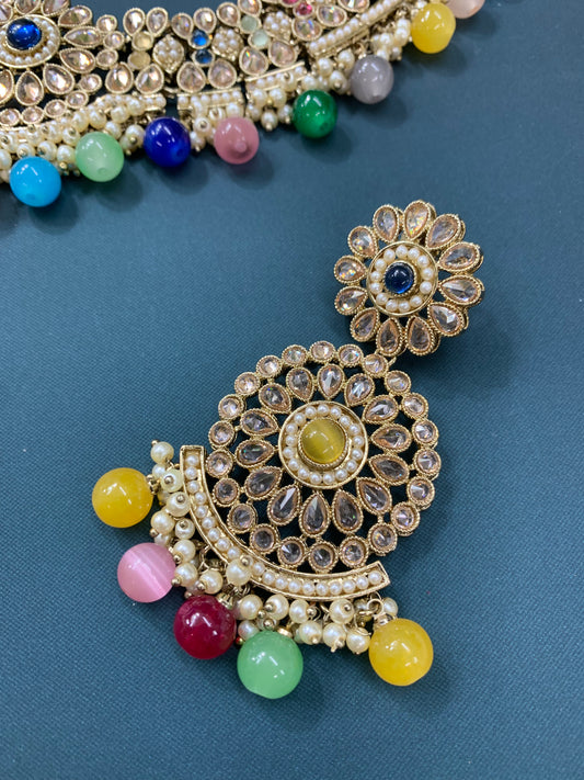 Boruna polki necklace with chandbali in multi
