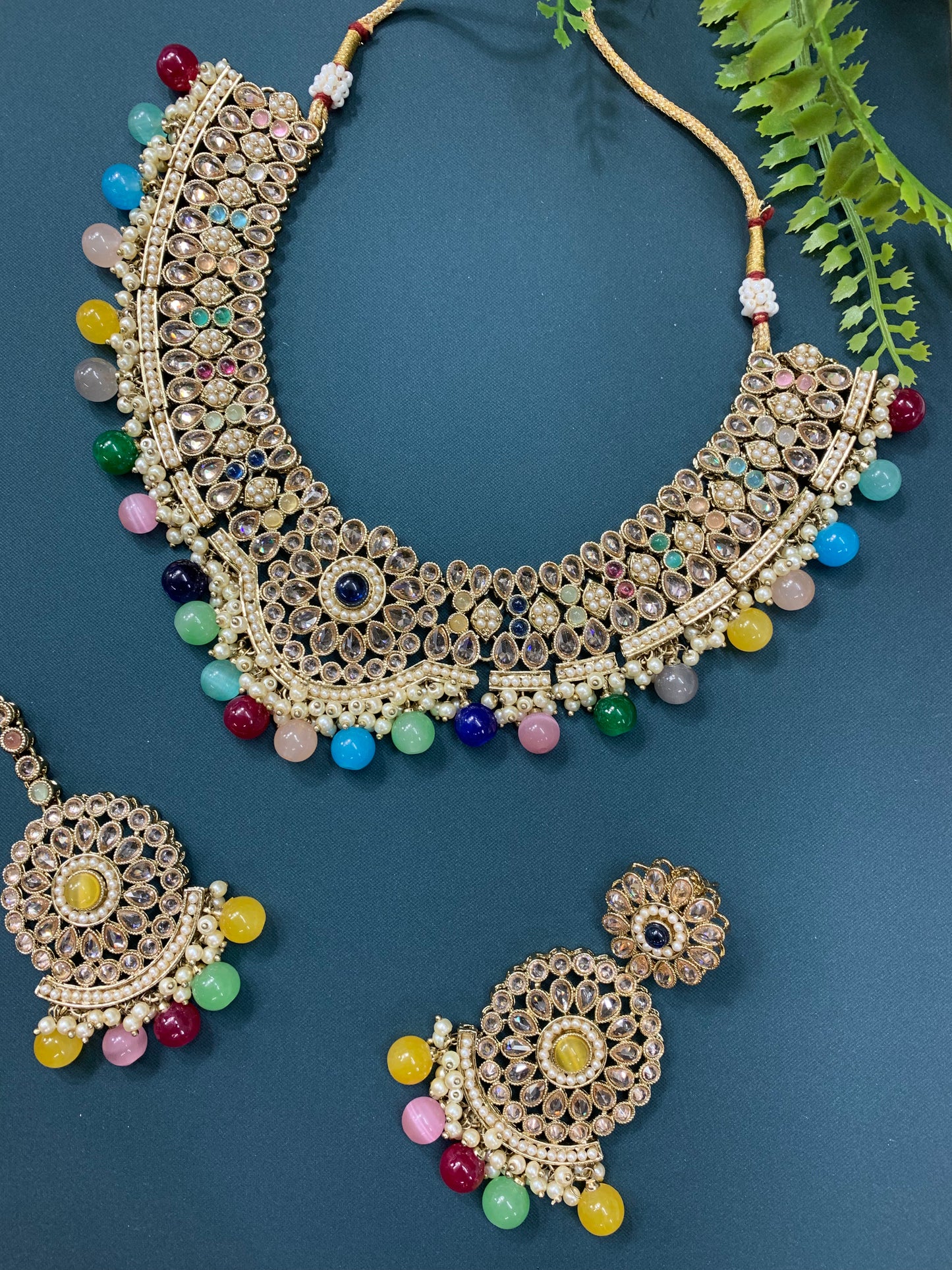 Boruna polki necklace with chandbali in multi