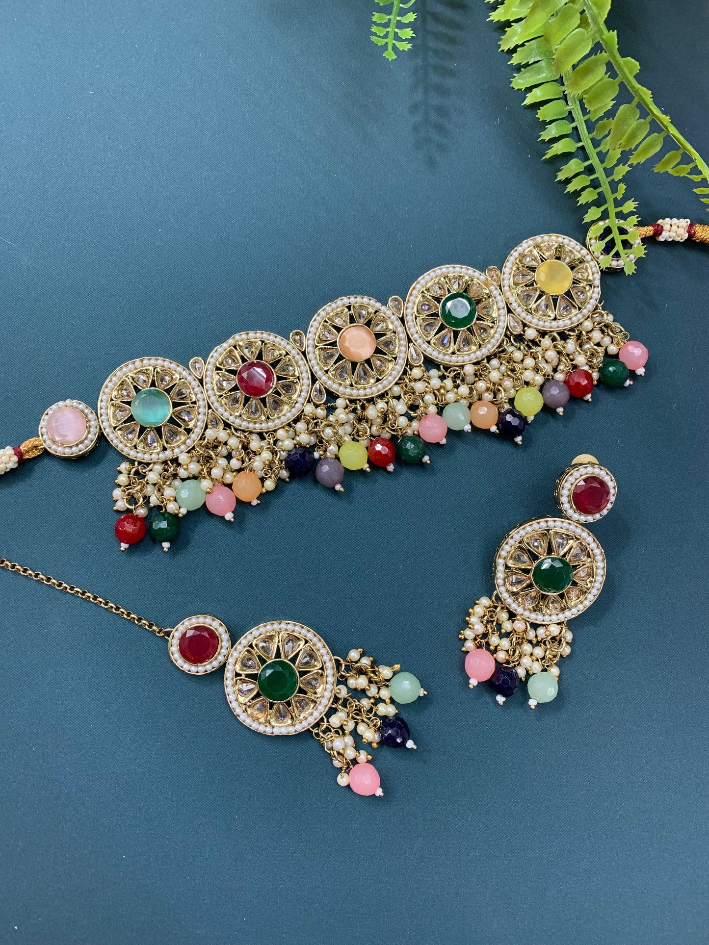 Ayesha polki choker in antique and multi