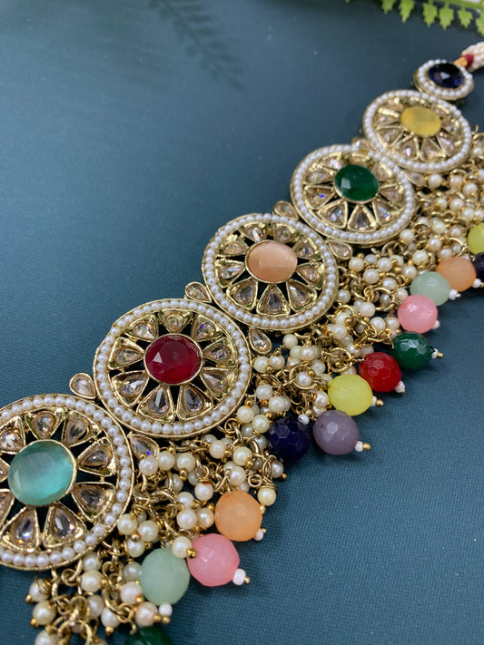 Ayesha polki choker in antique and multi