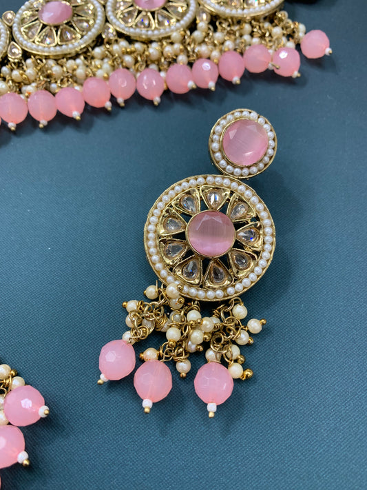 Ayesha polki choker in antique and pink