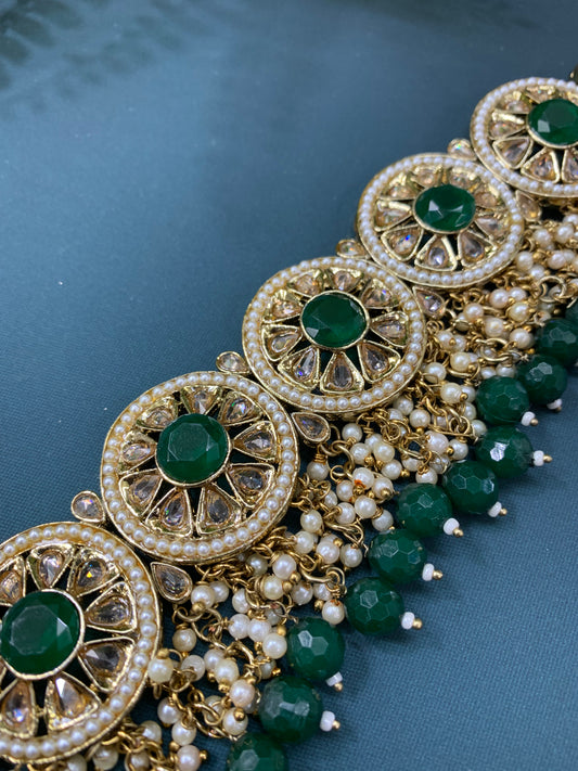 Ayesha polki choker in antique and emerald green