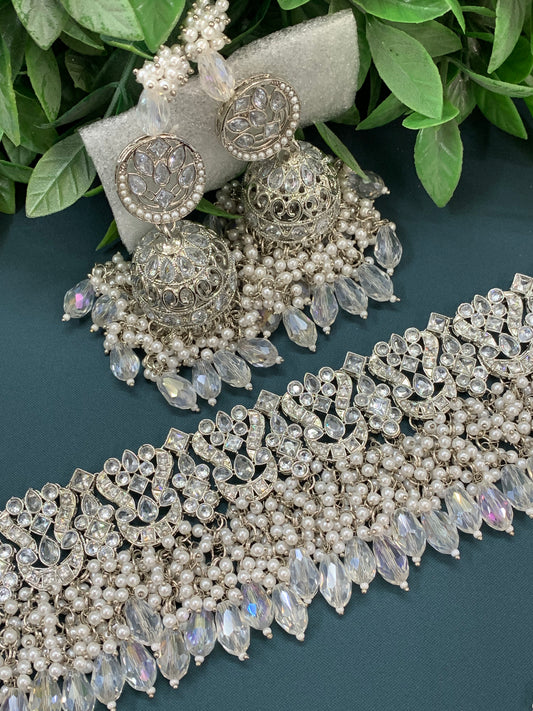 Mayflower choker necklace set with jhumar