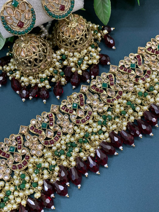 Mayflower choker necklace set with jhumar