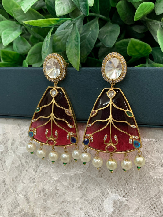 Kundan chandbali earring ruby red