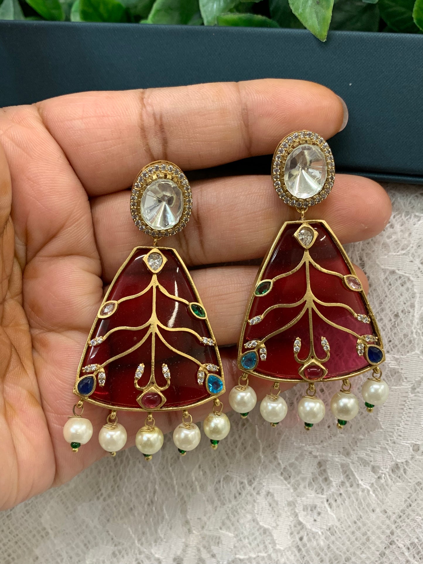 Kundan chandbali earring ruby red