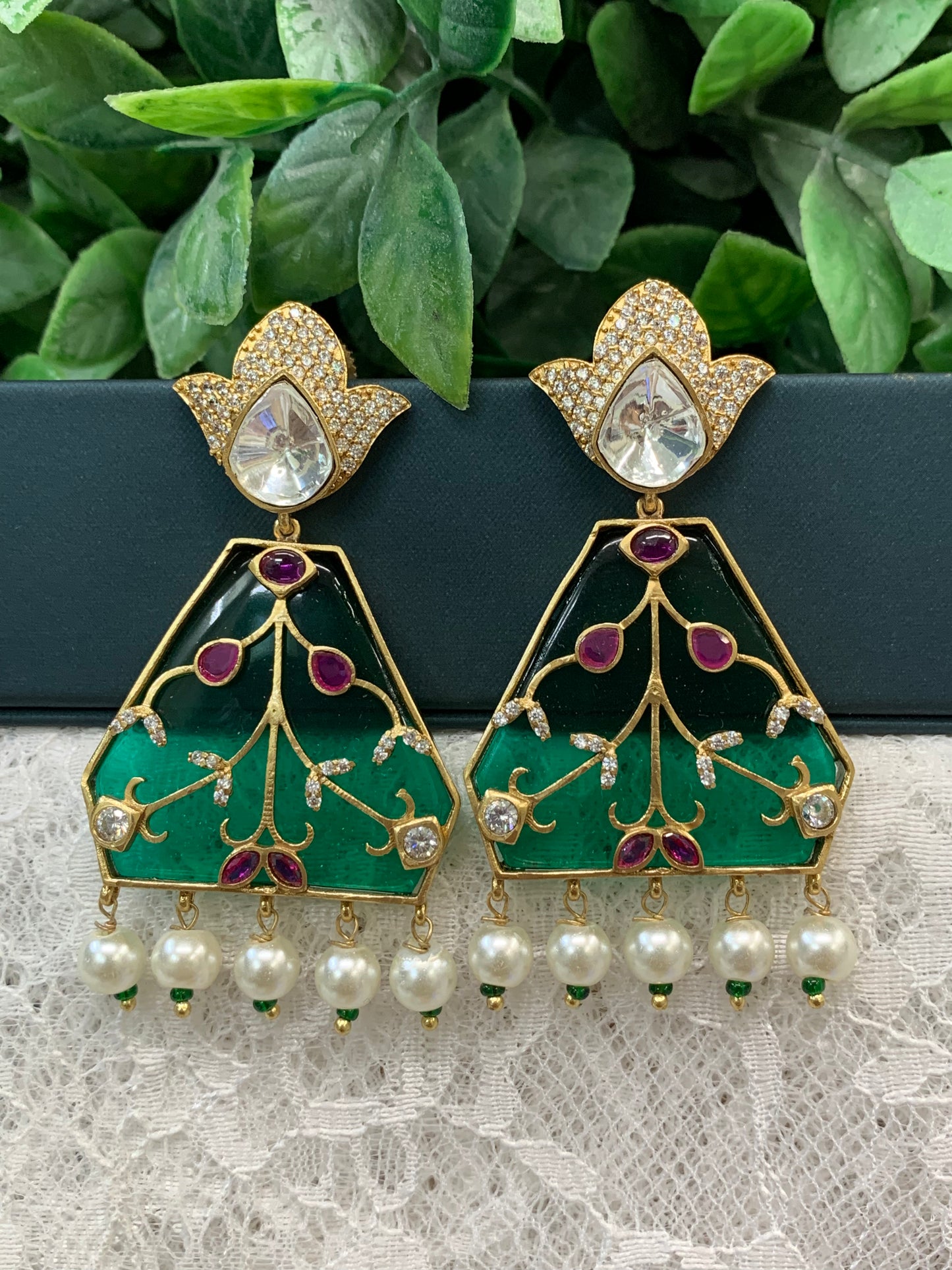 Kundan chandbali earring emerald green