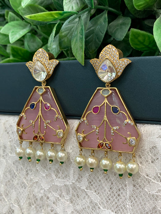 Kundan chandbali earring Pink