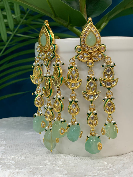 Jasleen Kundan chandbali earring mint