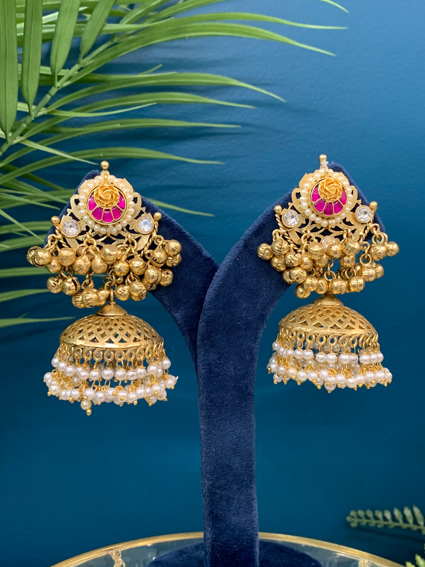 Alisha 925 Silver replica jhumka earring pachi rose details