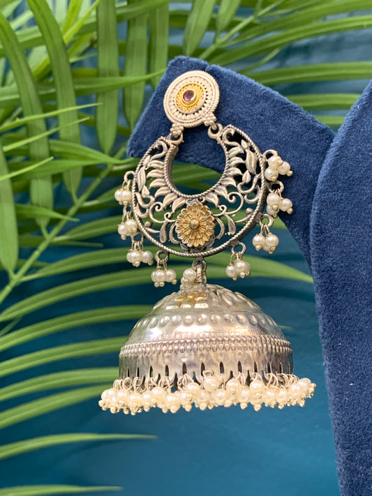 Abel Black metal oxi Silver dual tone jhumki earring