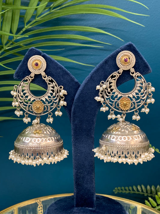 Abel Black metal oxi Silver dual tone jhumki earring