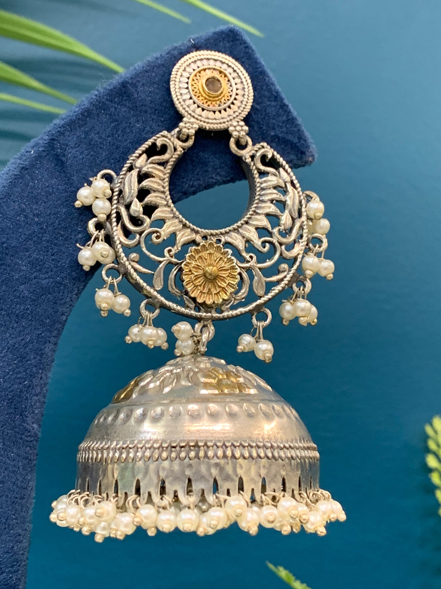 Abel Black metal oxi Silver dual tone jhumki earring