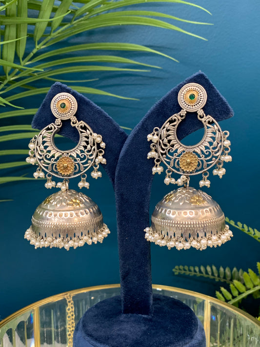 Abel Black metal oxi Silver dual tone jhumki earring