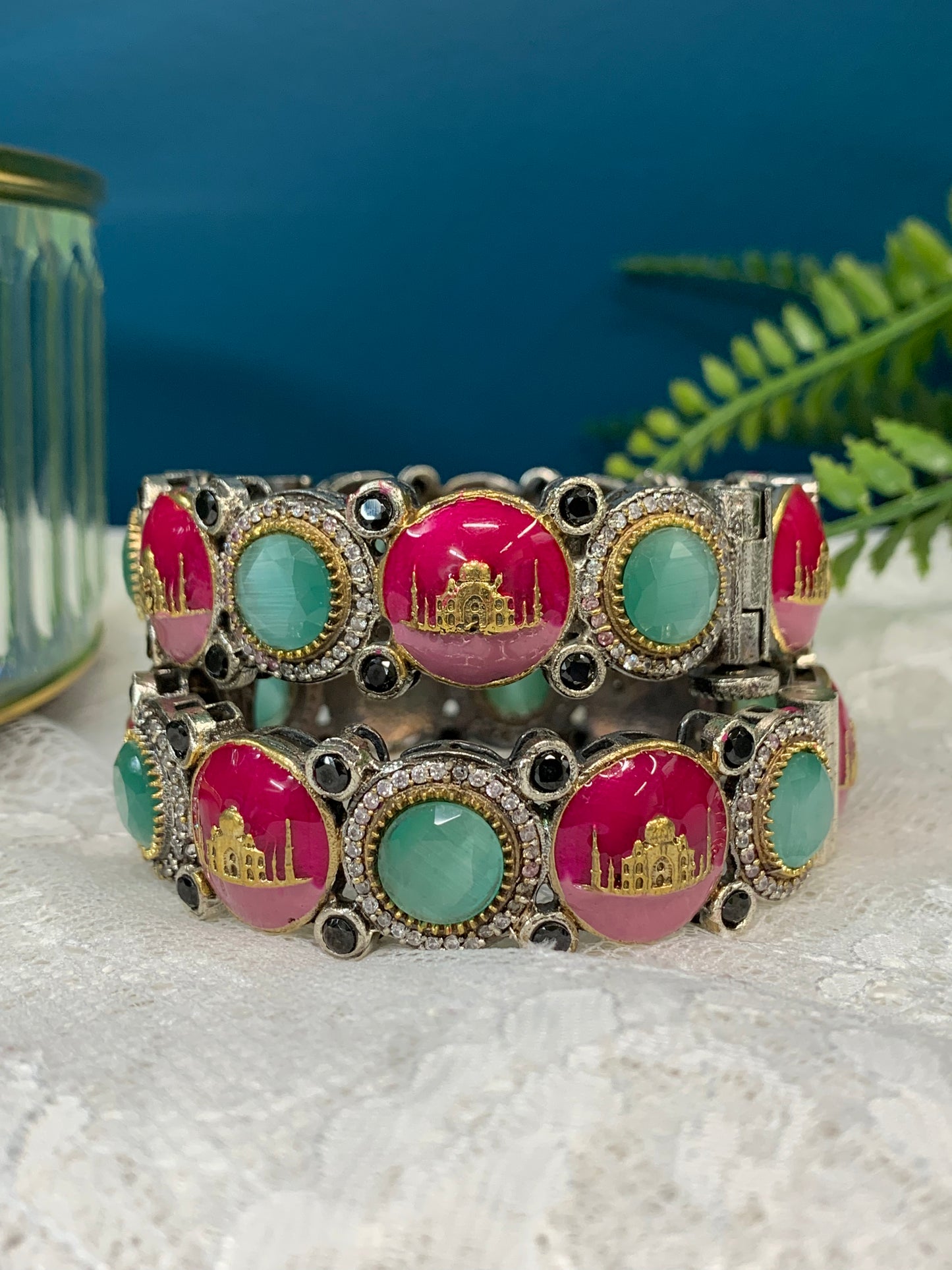 Sabyasachi inspired bangle set 925 silver base American diamond lining