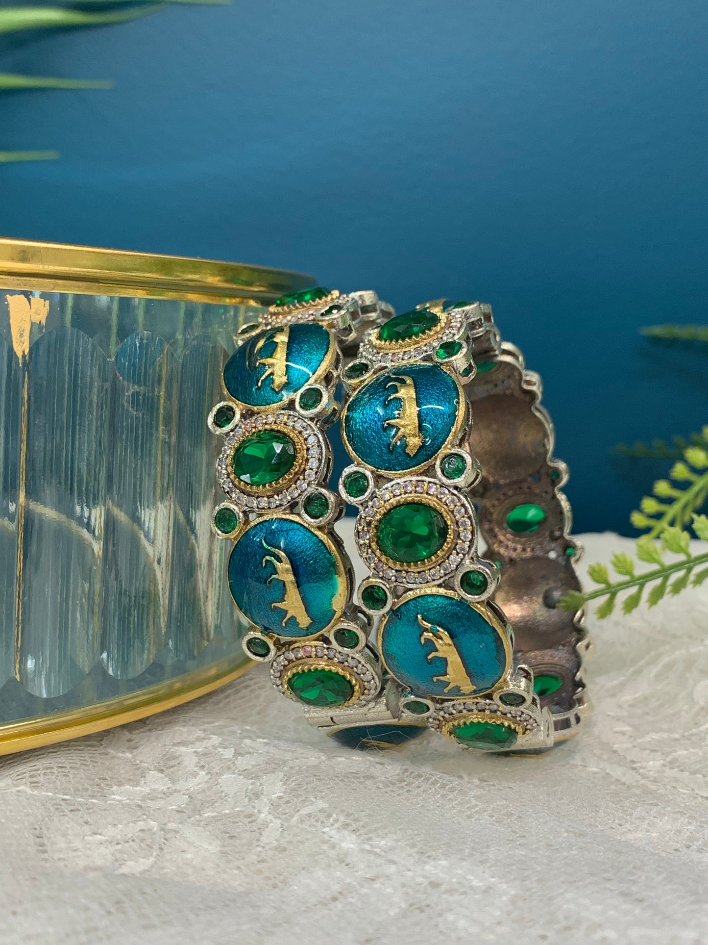 Sabyasachi inspired bangle set 925 silver base American diamond lining