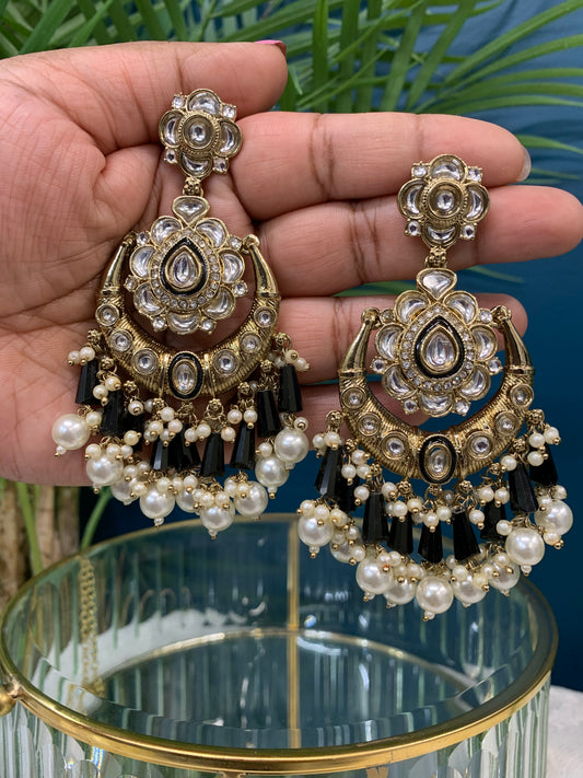 Jason Kundan chandbali earring black