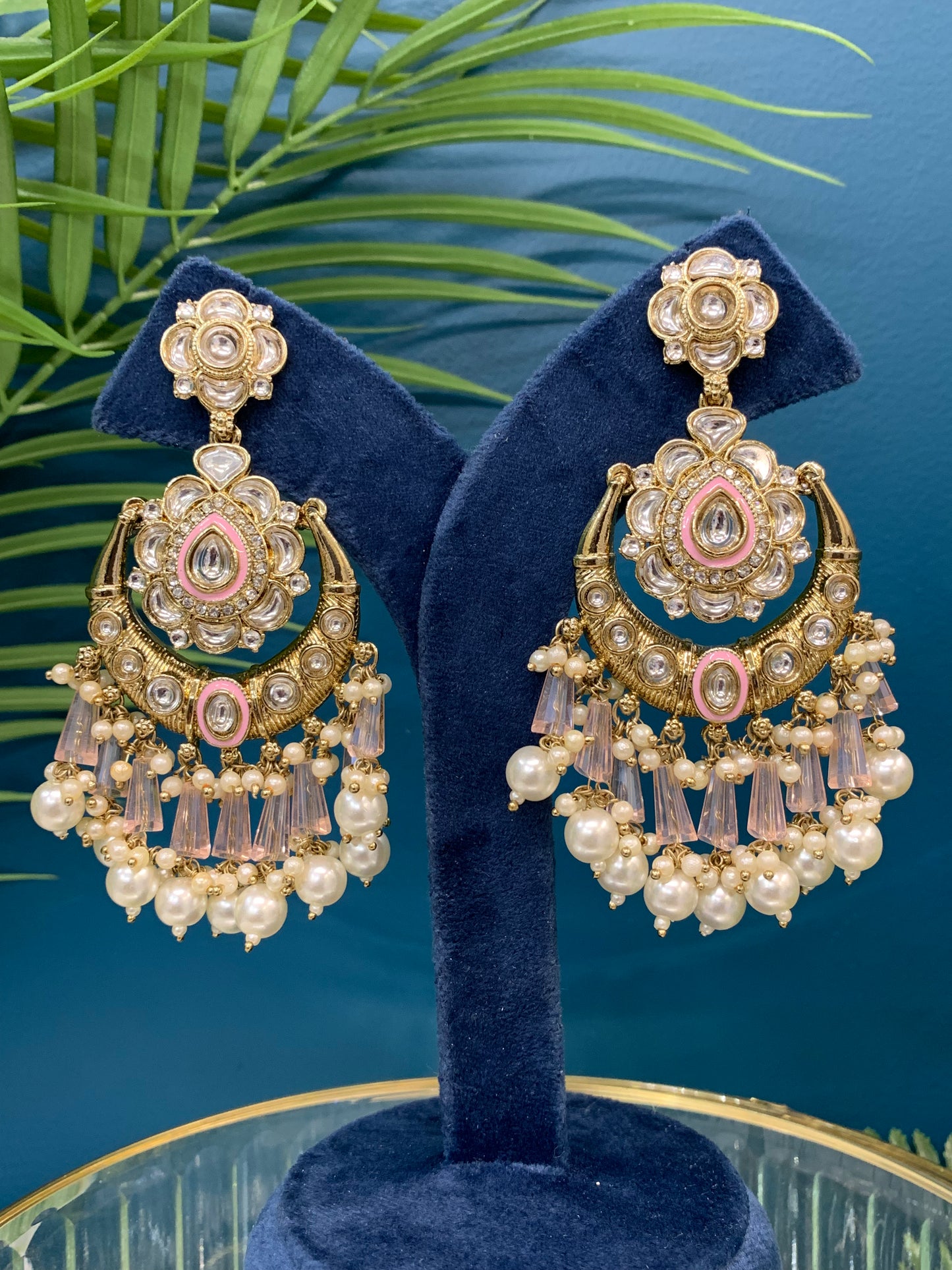 Jason Kundan chandbali earring blush pink