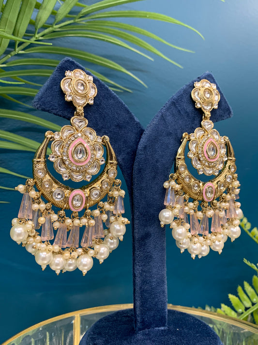 Jason Kundan chandbali earring blush pink