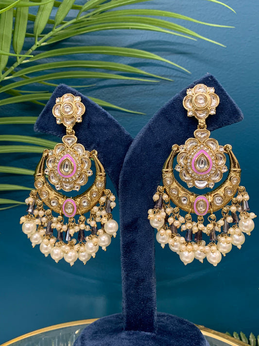 Jason Kundan chandbali earring lilac/lavender