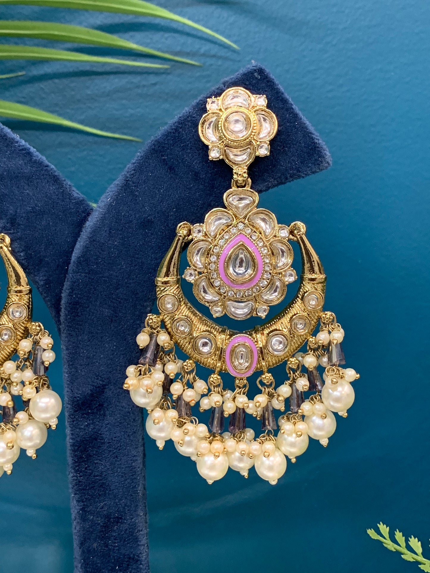 Jason Kundan chandbali earring lilac/lavender