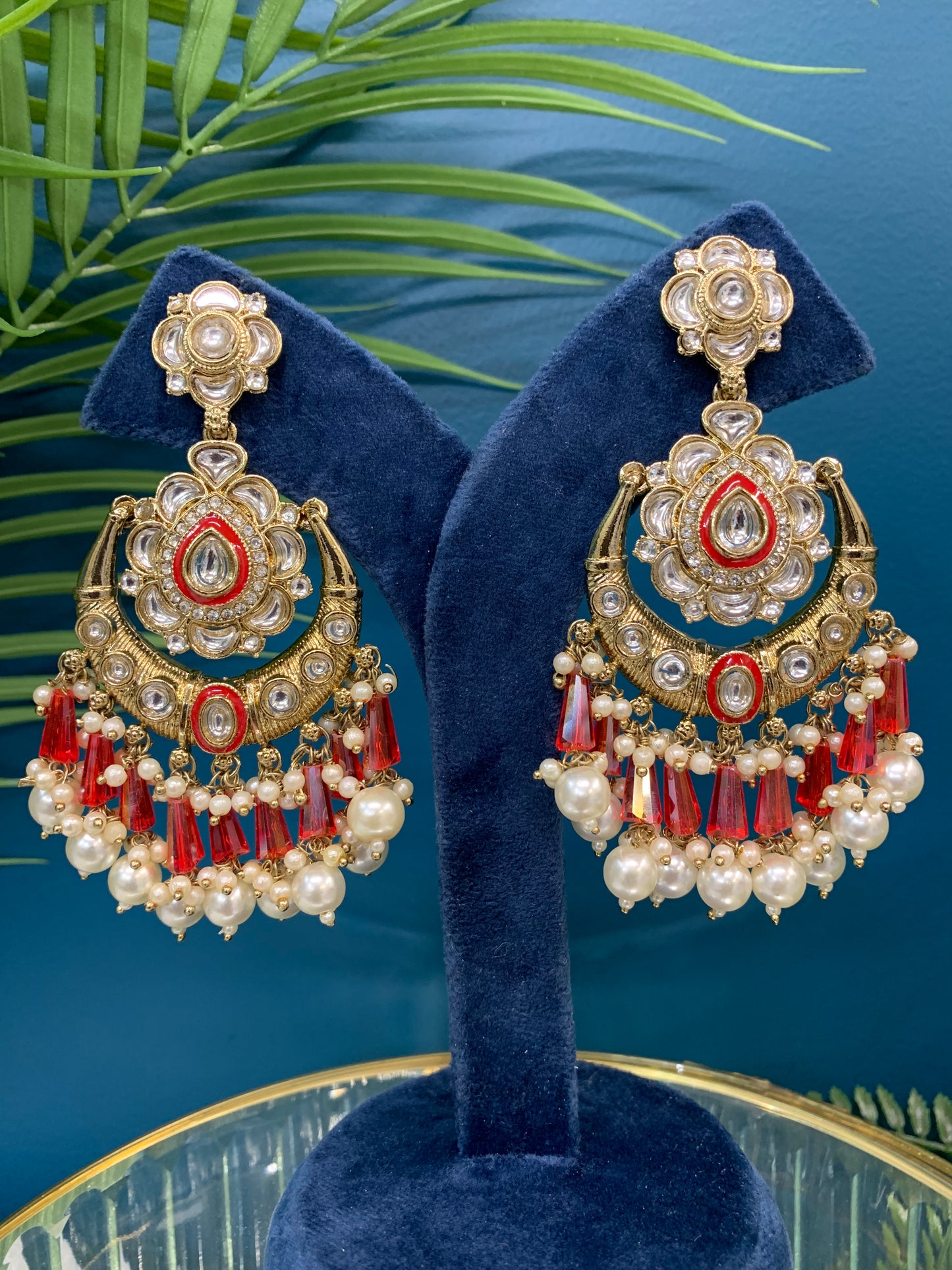Jason Kundan chandbali earring red