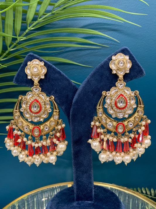 Jason Kundan chandbali earring red